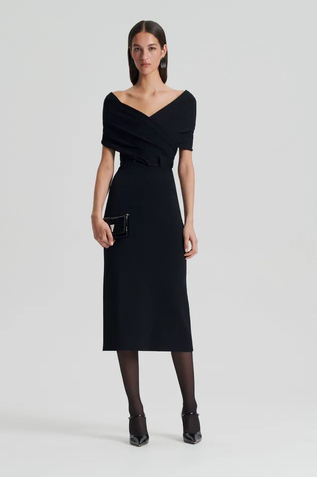 Dresses Women CREPE KNIT DRAPE SHOULDER DRESS BLACK Scanlan Theodore