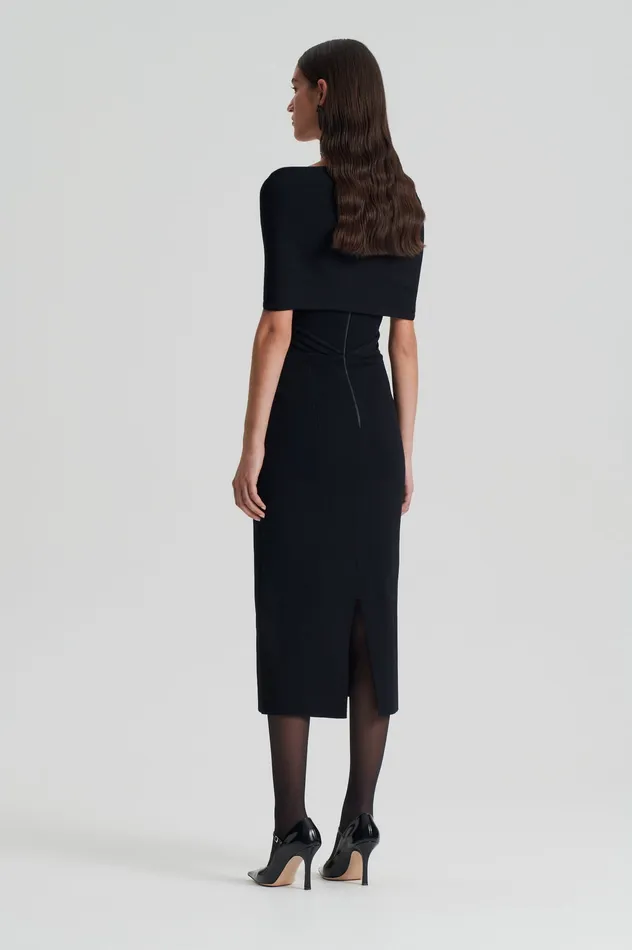 Dresses Women CREPE KNIT DRAPE SHOULDER DRESS BLACK Scanlan Theodore