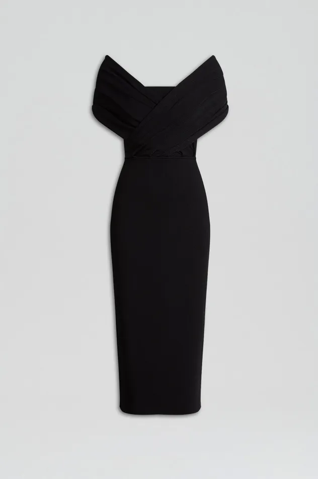Dresses Women CREPE KNIT DRAPE SHOULDER DRESS BLACK Scanlan Theodore