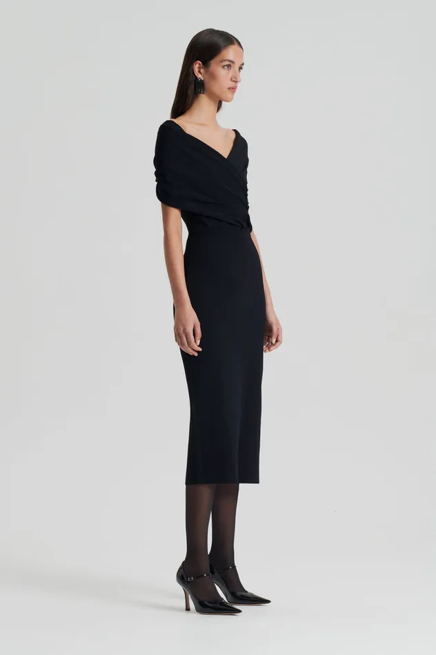 Dresses Women CREPE KNIT DRAPE SHOULDER DRESS BLACK Scanlan Theodore