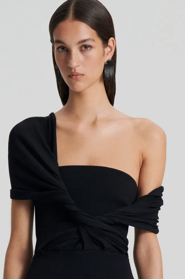 Dresses Women CREPE KNIT DRAPE SHOULDER DRESS BLACK Scanlan Theodore