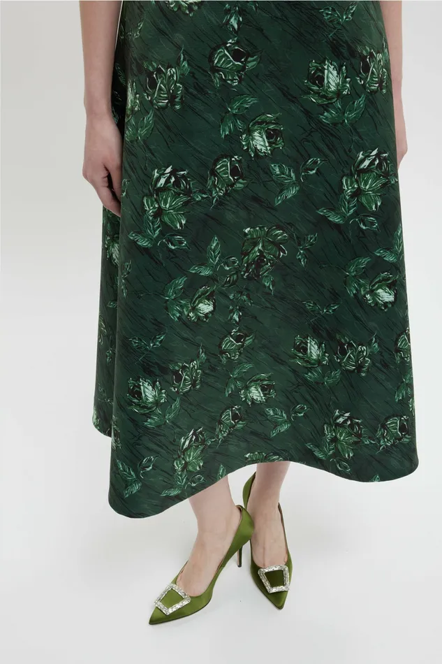 Dresses Women Emilia Wickstead Shiloh Dress In Green Roses On Marble Print Taffeta Faille Dresses Women Emilia Wickstead Shiloh Dress In Green Roses On Marble Print Taffeta Faille