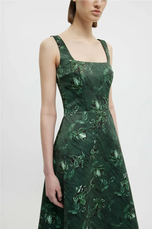 Dresses Women Emilia Wickstead Shiloh Dress In Green Roses On Marble Print Taffeta Faille Dresses Women Emilia Wickstead Shiloh Dress In Green Roses On Marble Print Taffeta Faille