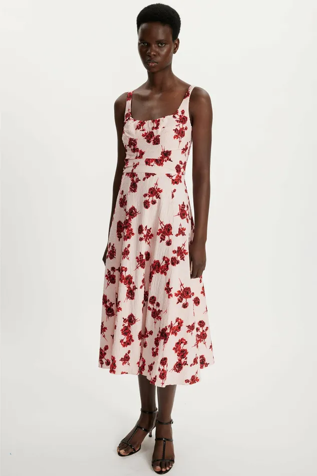 Dresses Women Emilia Wickstead Verena Dress Red Rose Stems On Pink Bibione Cotton