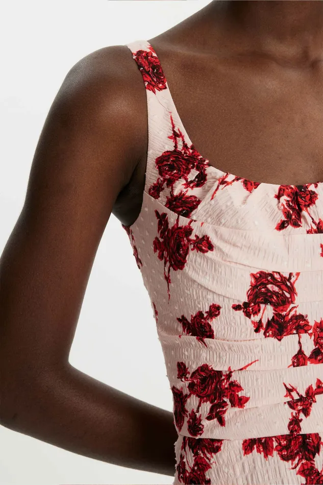 Dresses Women Emilia Wickstead Verena Dress Red Rose Stems On Pink Bibione Cotton