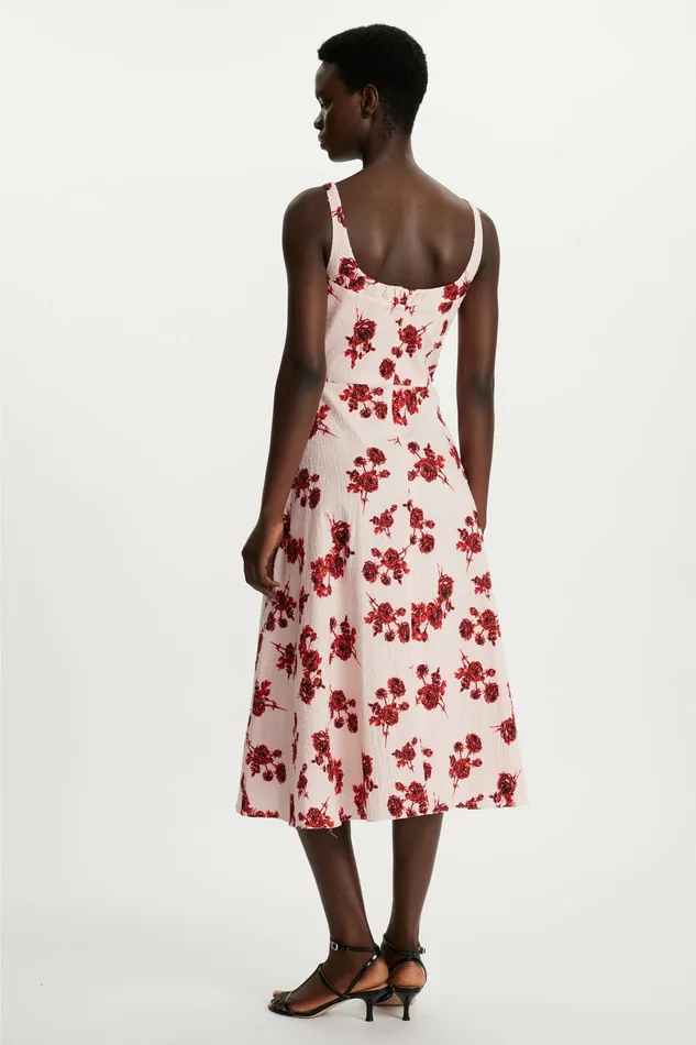 Dresses Women Emilia Wickstead Verena Dress Red Rose Stems On Pink Bibione Cotton