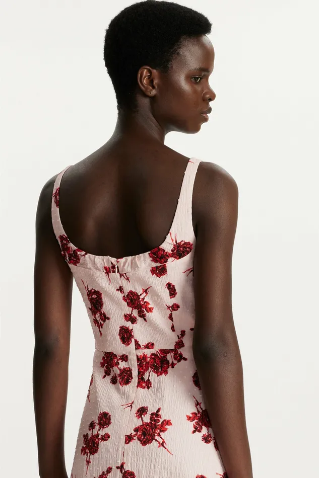 Dresses Women Emilia Wickstead Verena Dress Red Rose Stems On Pink Bibione Cotton