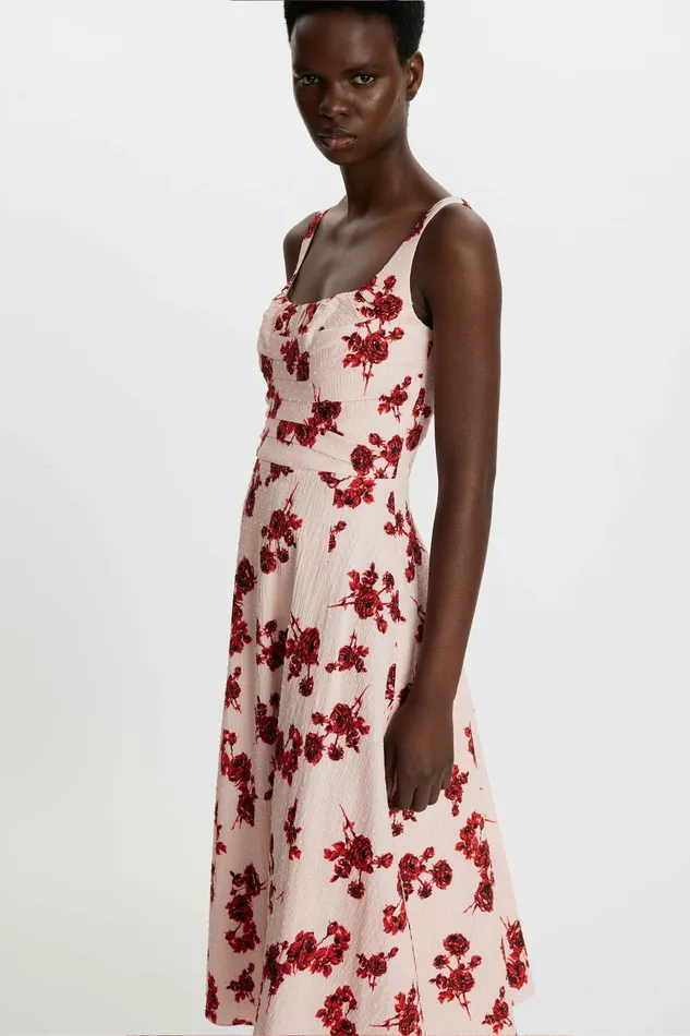 Dresses Women Emilia Wickstead Verena Dress Red Rose Stems On Pink Bibione Cotton