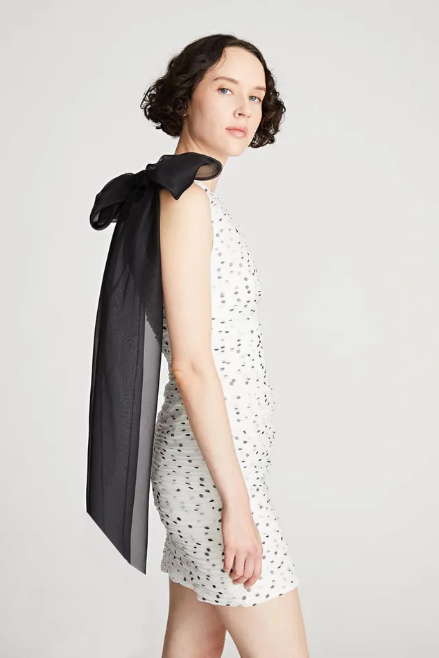 Dresses Women Halston Analise Dress In Micro Dot Chalk Black