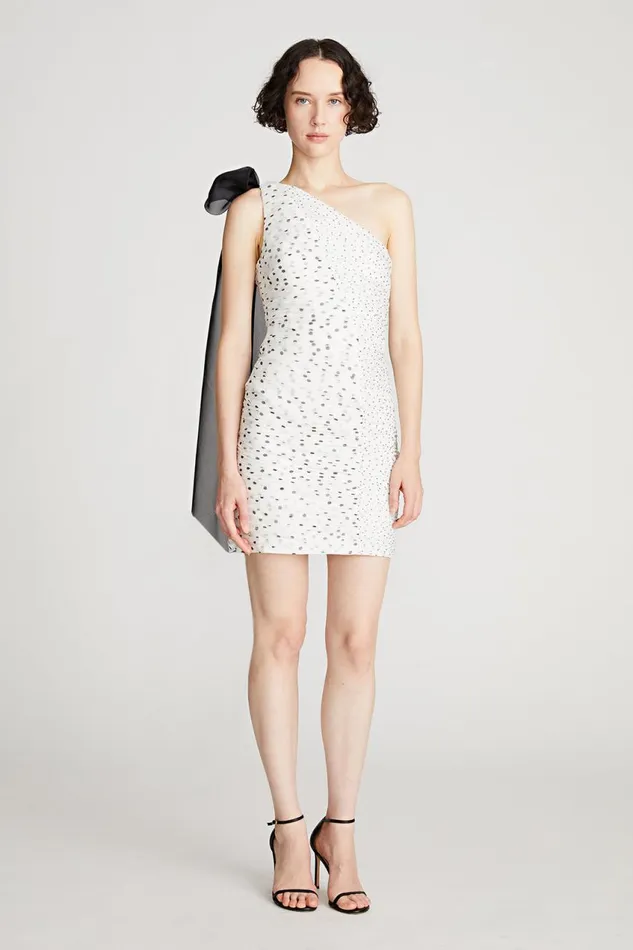 Dresses Women Halston Analise Dress In Micro Dot Chalk Black Dresses Women Halston Analise Dress In Micro Dot Chalk Black