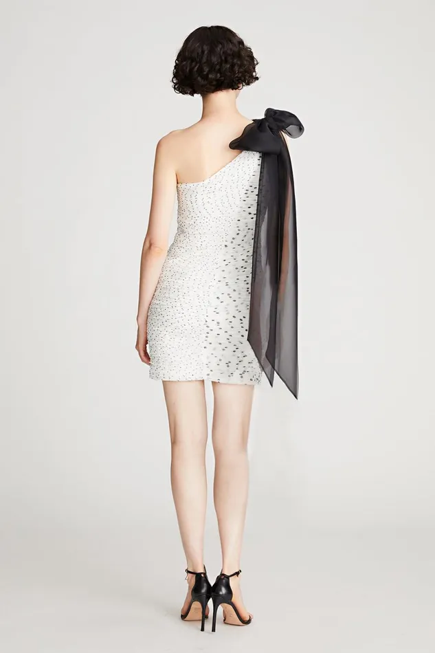Dresses Women Halston Analise Dress In Micro Dot Chalk Black Dresses Women Halston Analise Dress In Micro Dot Chalk Black