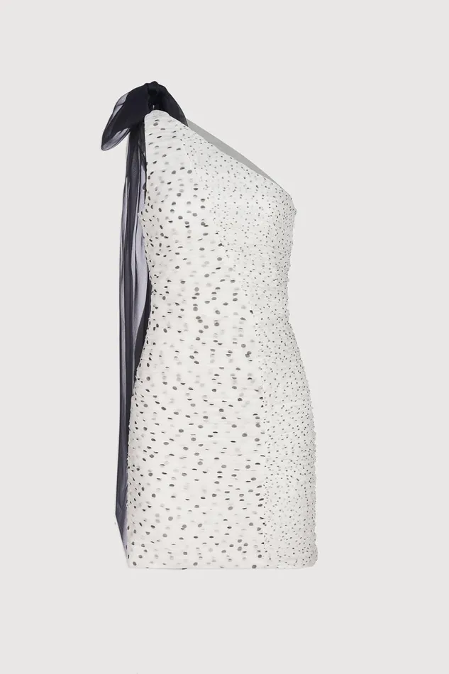 Dresses Women Halston Analise Dress In Micro Dot Chalk Black Dresses Women Halston Analise Dress In Micro Dot Chalk Black