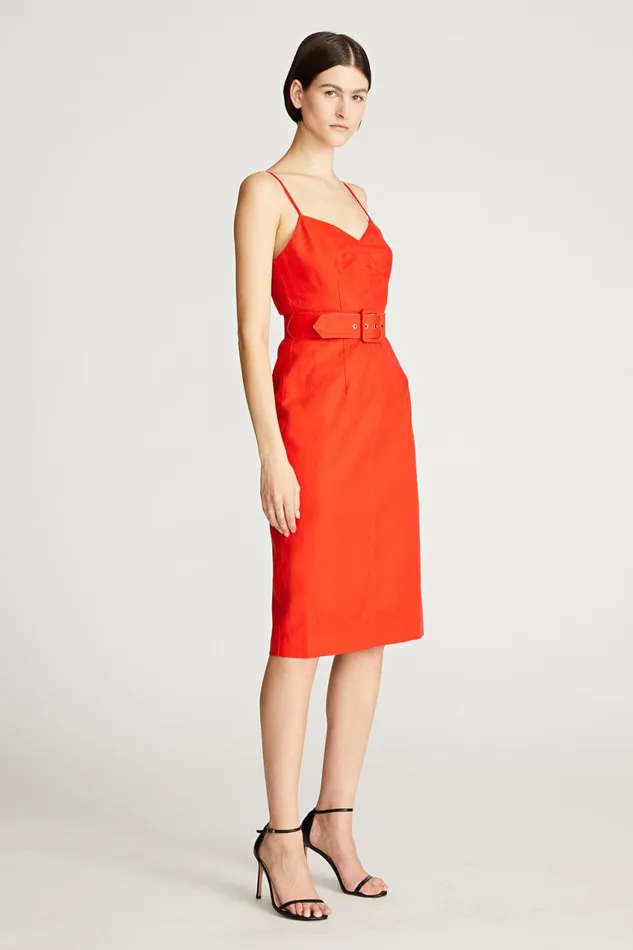 Dresses Women Halston Aryelle Dress In Linen Suiting Cayenne