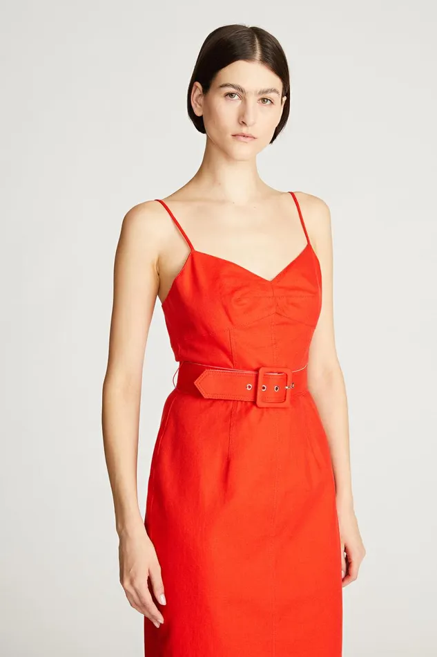 Dresses Women Halston Aryelle Dress In Linen Suiting Cayenne