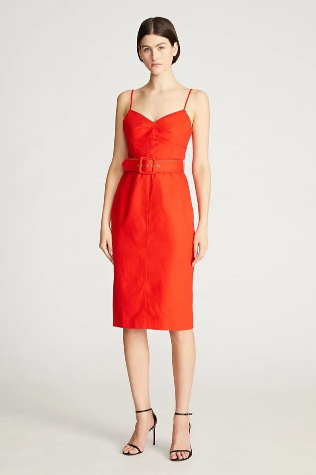 Dresses Women Halston Aryelle Dress In Linen Suiting Cayenne