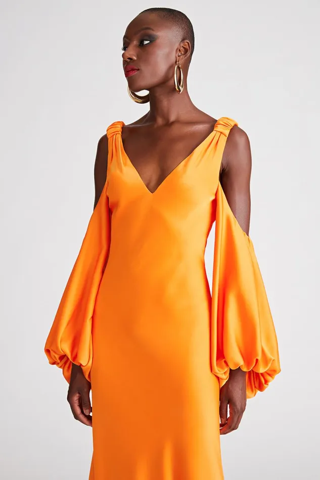 Dresses Women Halston Binnie Gown In Satin Tangerine