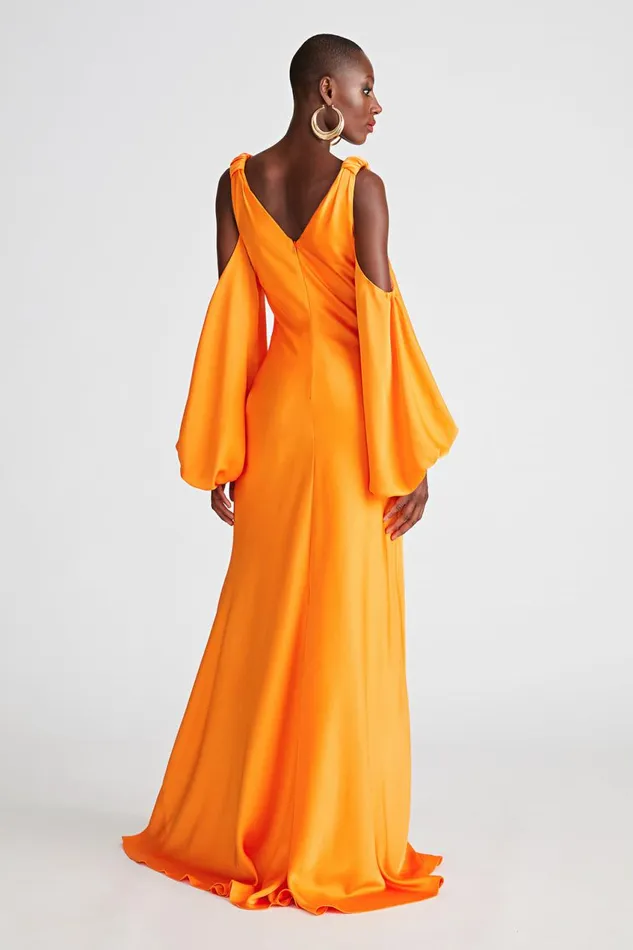 Dresses Women Halston Binnie Gown In Satin Tangerine