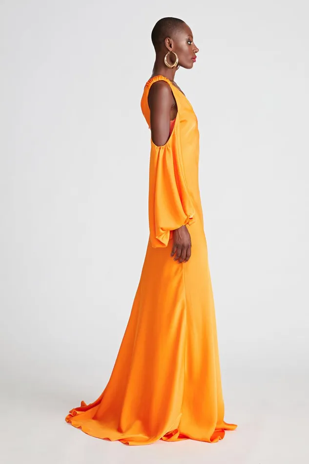 Dresses Women Halston Binnie Gown In Satin Tangerine