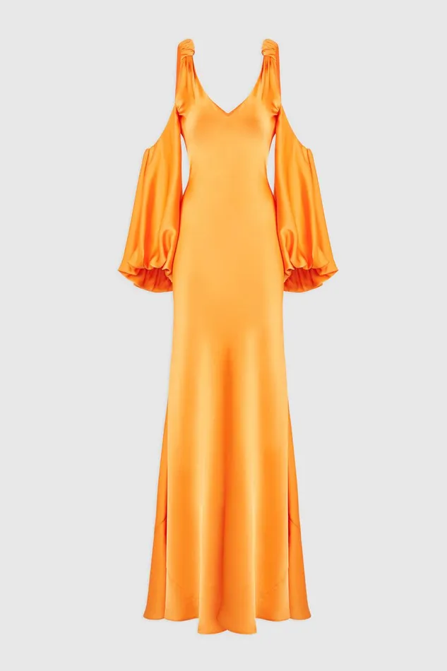 Dresses Women Halston Binnie Gown In Satin Tangerine