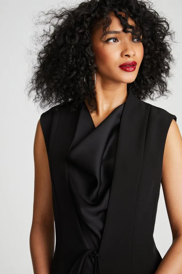 Dresses Women Halston Jacklyn Dress In Crepe and Satin Black