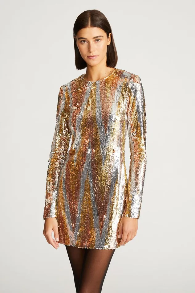 Dresses Women Halston Maude Dress In Chevron Sequin Gold Tonal