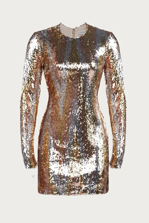 Dresses Women Halston Maude Dress In Chevron Sequin Gold Tonal