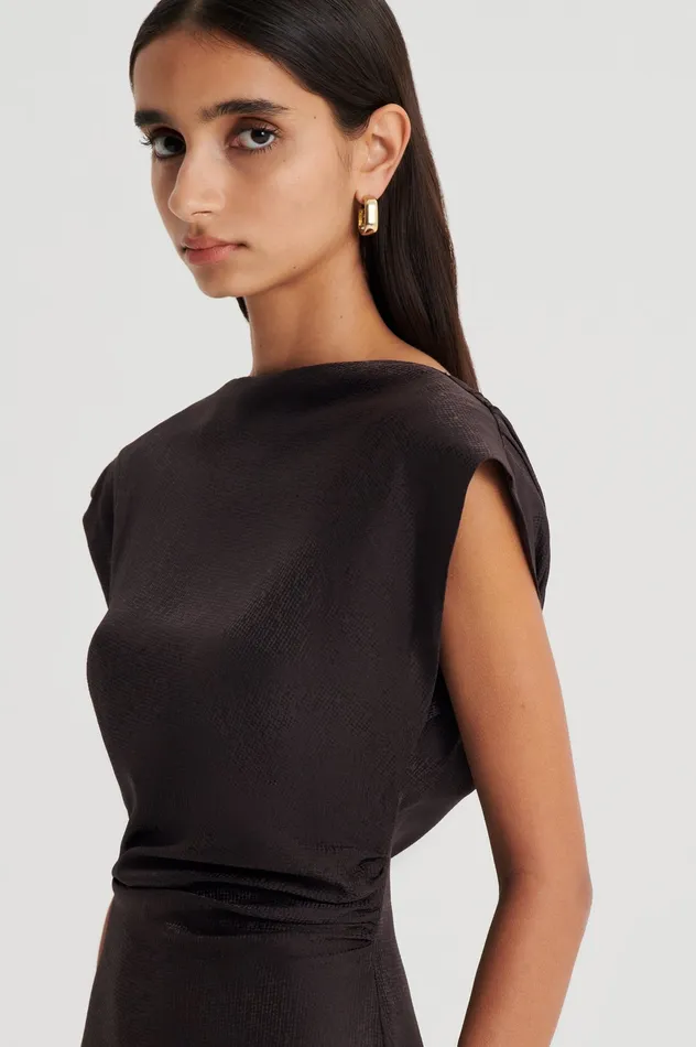 Dresses Women Scanlan Theodore SILK JACQUARD DRESS ESPRESSO Dresses Women Scanlan Theodore SILK JACQUARD DRESS ESPRESSO