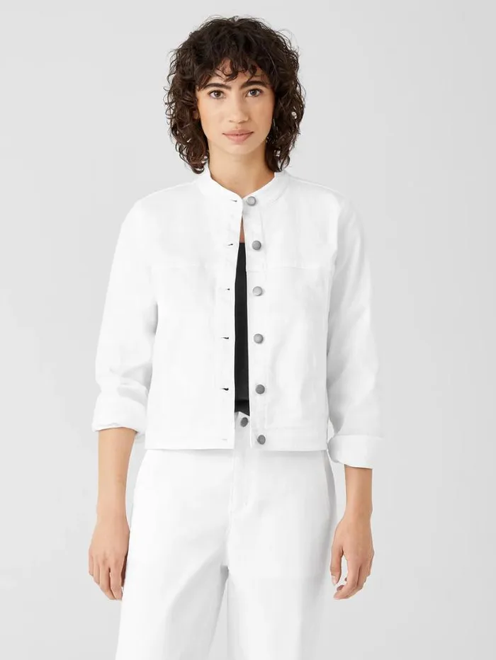 Eileen Fisher Denim Organic Cotton Denim Stand Collar Jacket White 8211 Shop