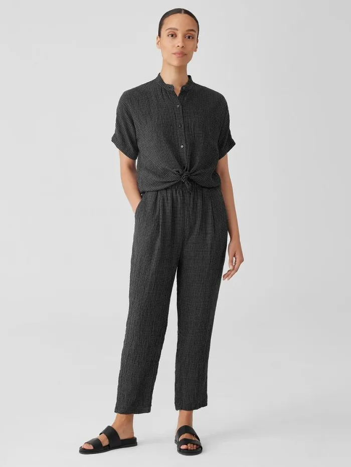Eileen Fisher Pants Shorts and Jumpsuits Puckered Organic Linen Tapered Pant Black 8211 Shop
