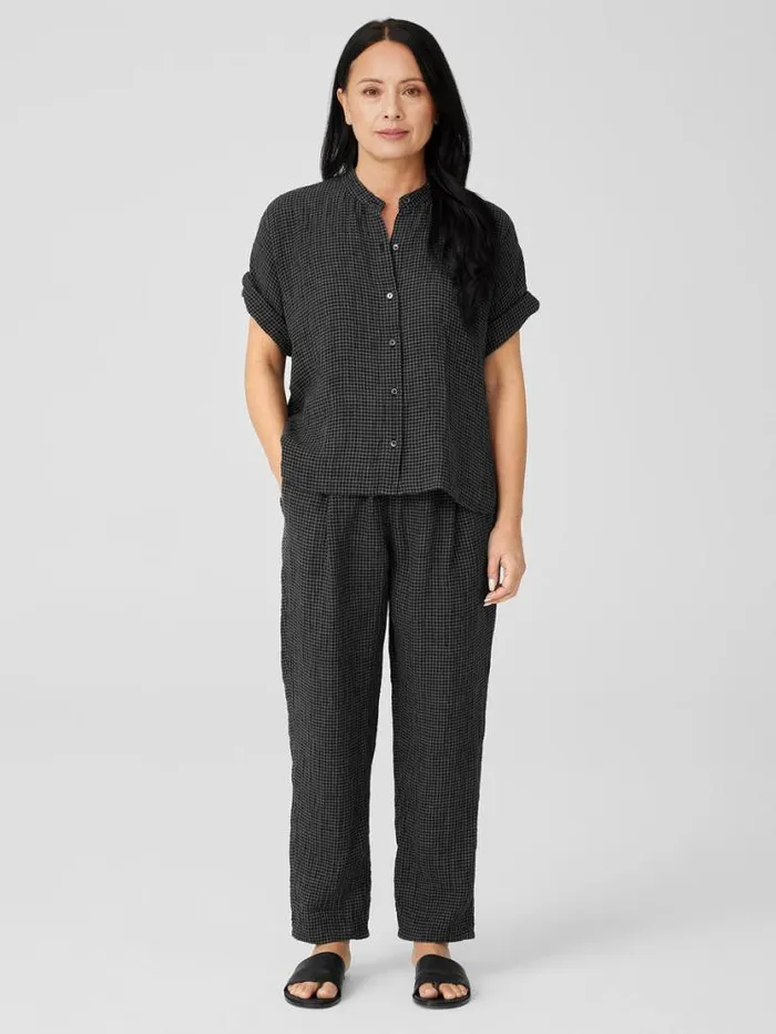 Eileen Fisher Pants Shorts and Jumpsuits Puckered Organic Linen Tapered Pant Black 8211 Shop