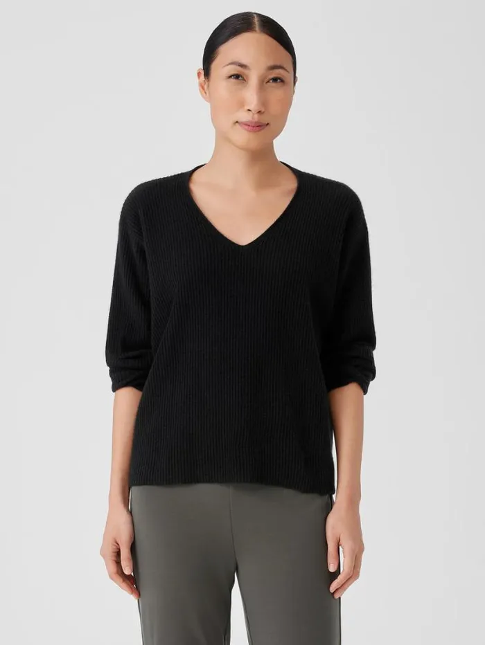 Eileen Fisher Petite Italian Cashmere VNeck Top Black 8211 Shop