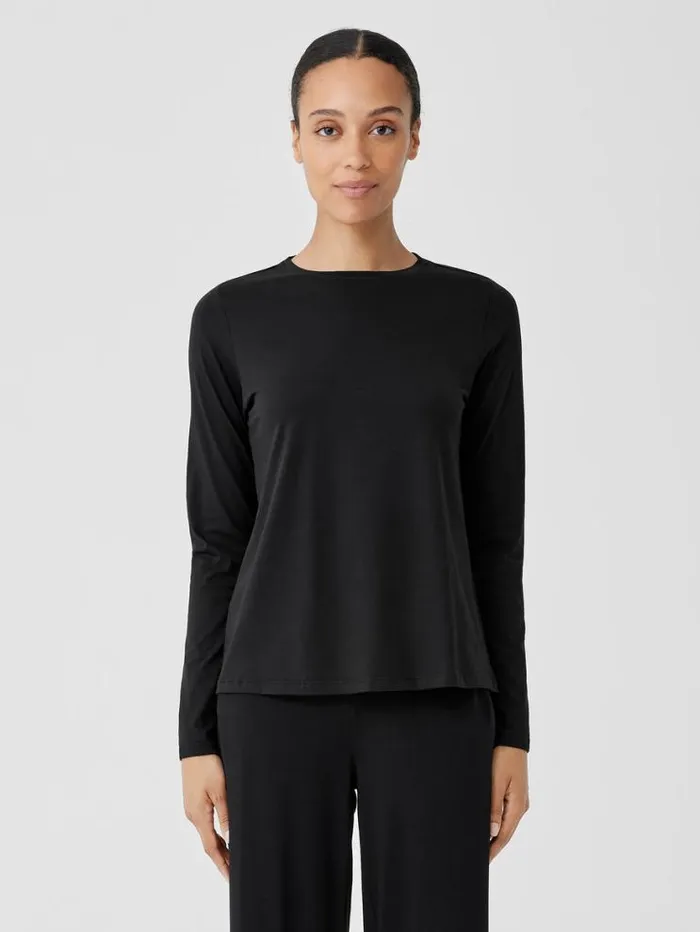 Eileen Fisher Petite Organic Pima Cotton Jersey LongSleeve Tee Black 8211 Shop