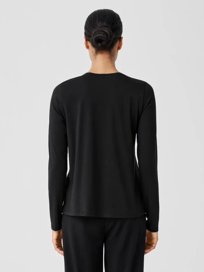 Eileen Fisher Petite Organic Pima Cotton Jersey LongSleeve Tee Black 8211 Shop
