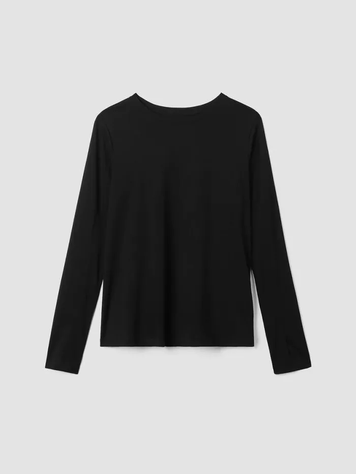 Eileen Fisher Petite Organic Pima Cotton Jersey LongSleeve Tee Black 8211 Shop