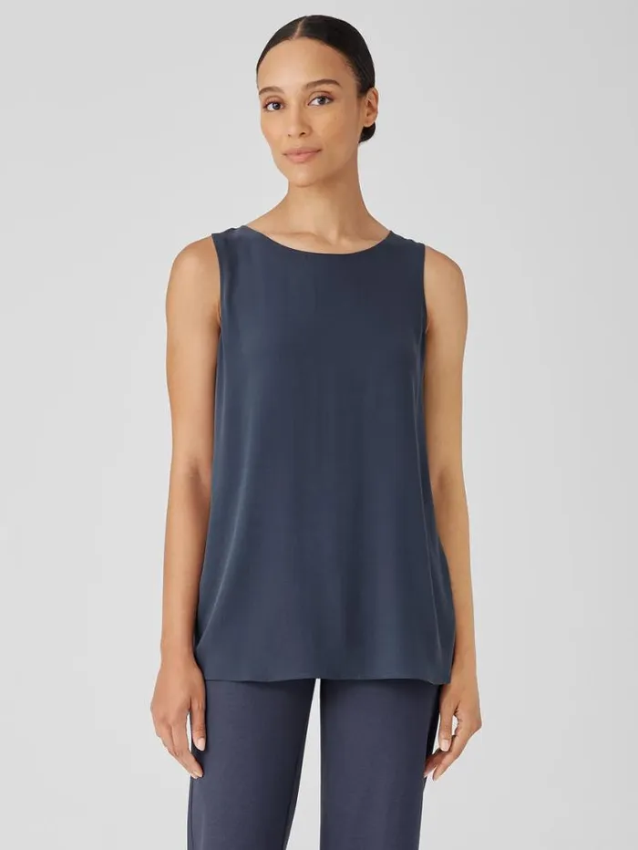 Eileen Fisher Petite Silk Georgette Crepe Ballet Neck Tank Ocean 8211 Shop