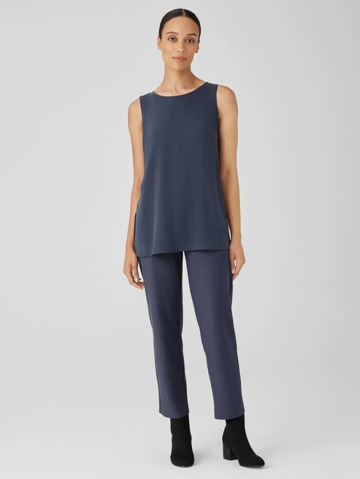 Eileen Fisher Petite Silk Georgette Crepe Ballet Neck Tank Ocean 8211 Shop