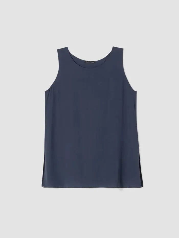 Eileen Fisher Petite Silk Georgette Crepe Ballet Neck Tank Ocean 8211 Shop