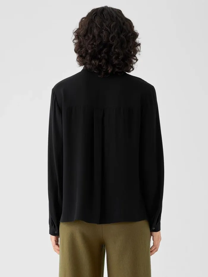 Eileen Fisher Petite Silk Georgette Crepe Classic Collar Shirt Black 8211 Shop