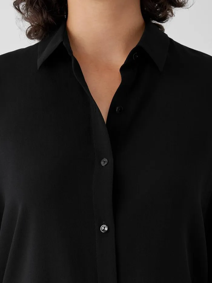 Eileen Fisher Petite Silk Georgette Crepe Classic Collar Shirt Black 8211 Shop