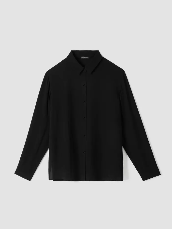 Eileen Fisher Petite Silk Georgette Crepe Classic Collar Shirt Black 8211 Shop