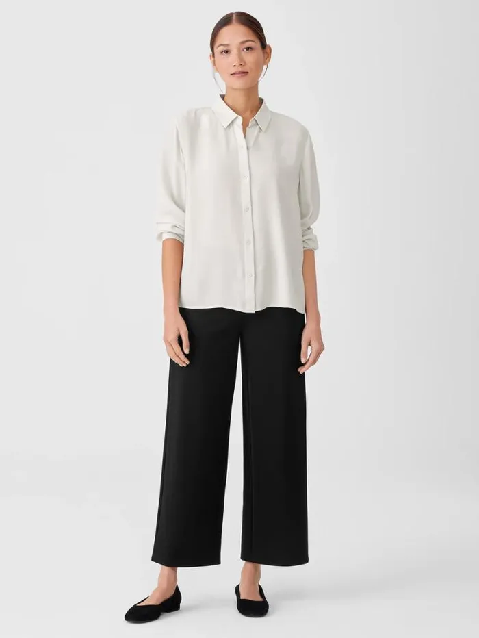 Eileen Fisher Petite Silk Georgette Crepe Classic Collar Shirt Bone 8211 Shop