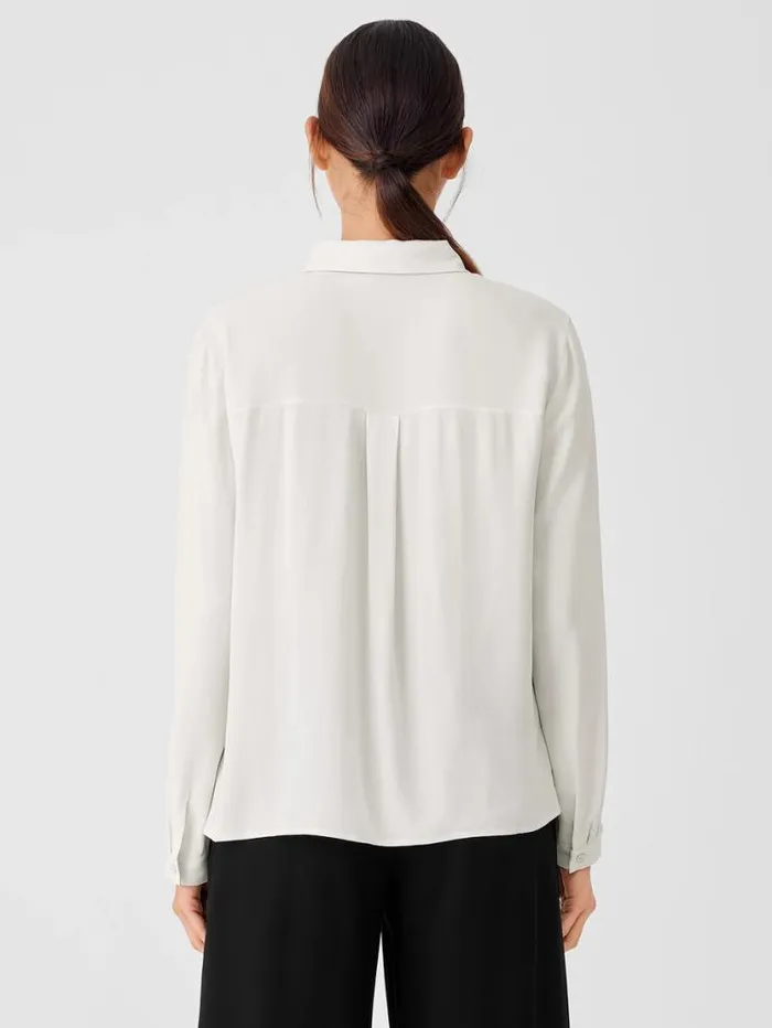 Eileen Fisher Petite Silk Georgette Crepe Classic Collar Shirt Bone 8211 Shop