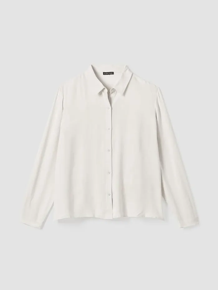 Eileen Fisher Petite Silk Georgette Crepe Classic Collar Shirt Bone 8211 Shop