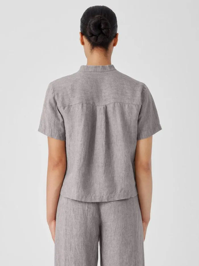 Eileen Fisher Petite Washed Organic Linen Dlav Band Collar Shirt Stone 8211 Shop