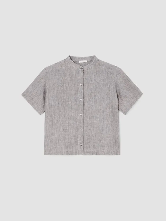 Eileen Fisher Petite Washed Organic Linen Dlav Band Collar Shirt Stone 8211 Shop