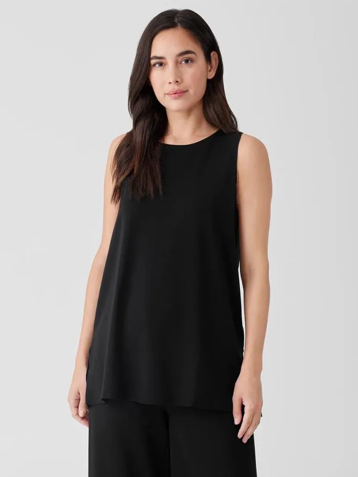 Eileen Fisher Tanks and Camis Stretch Jersey Knit Crew Neck Long Tank Black 8211 Shop