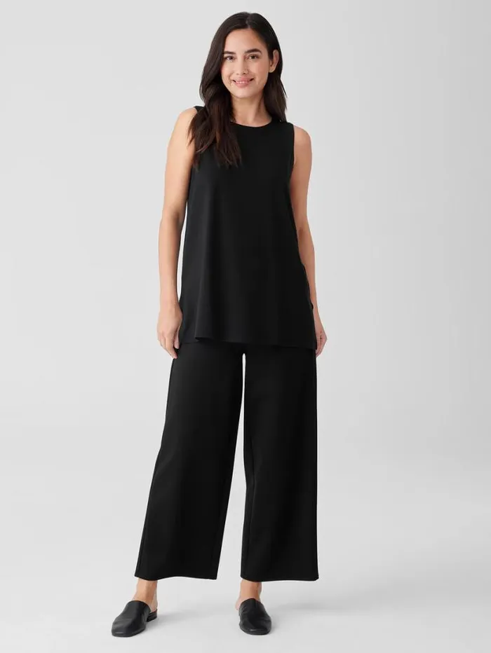 Eileen Fisher Tanks and Camis Stretch Jersey Knit Crew Neck Long Tank Black 8211 Shop