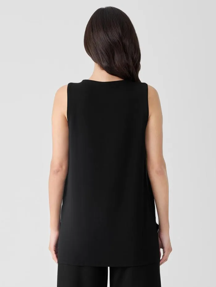 Eileen Fisher Tanks and Camis Stretch Jersey Knit Crew Neck Long Tank Black 8211 Shop