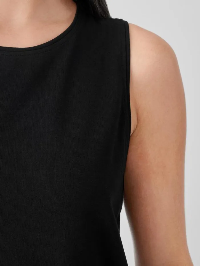 Eileen Fisher Tanks and Camis Stretch Jersey Knit Crew Neck Long Tank Black 8211 Shop