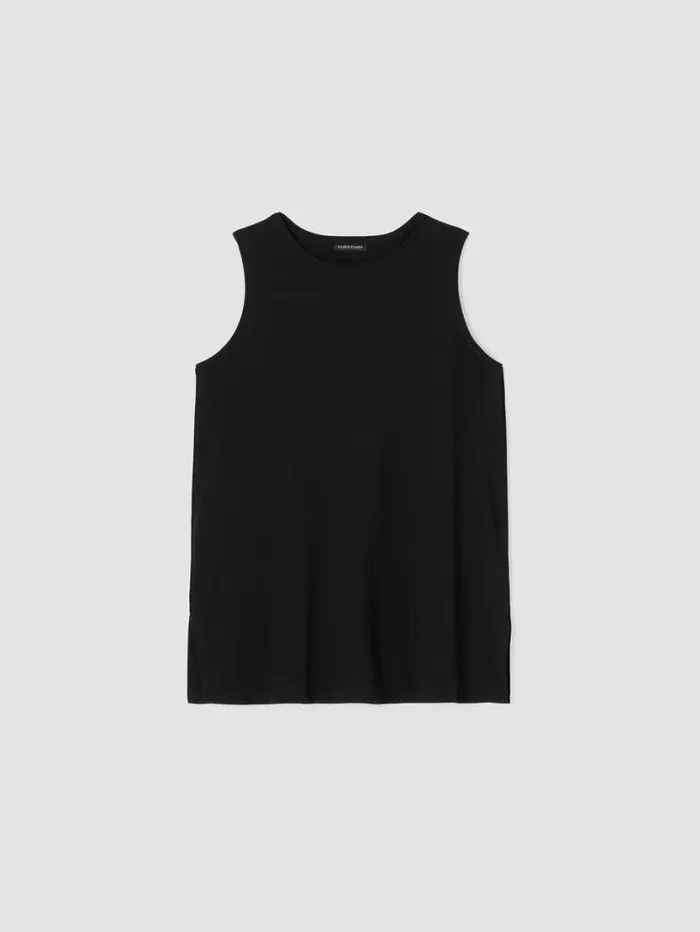 Eileen Fisher Tanks and Camis Stretch Jersey Knit Crew Neck Long Tank Black 8211 Shop